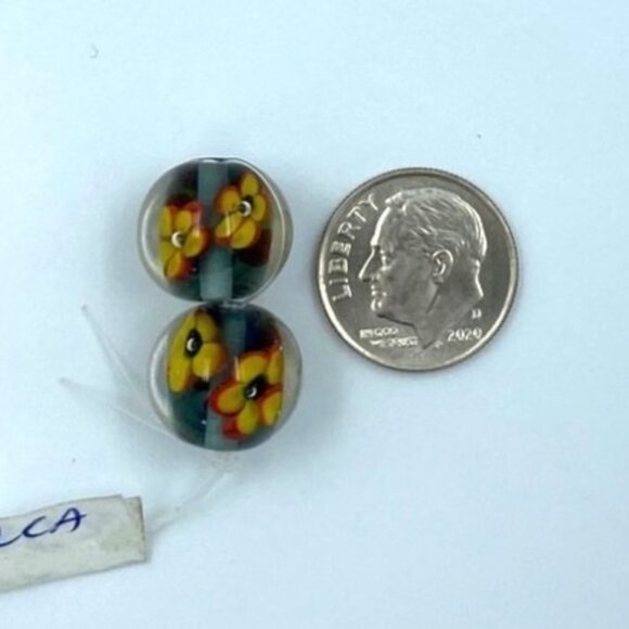 Handmade Glass Beads With Floral Design 10mm Round Multicolor Yellow & Red Set O - Picture 1 of 2